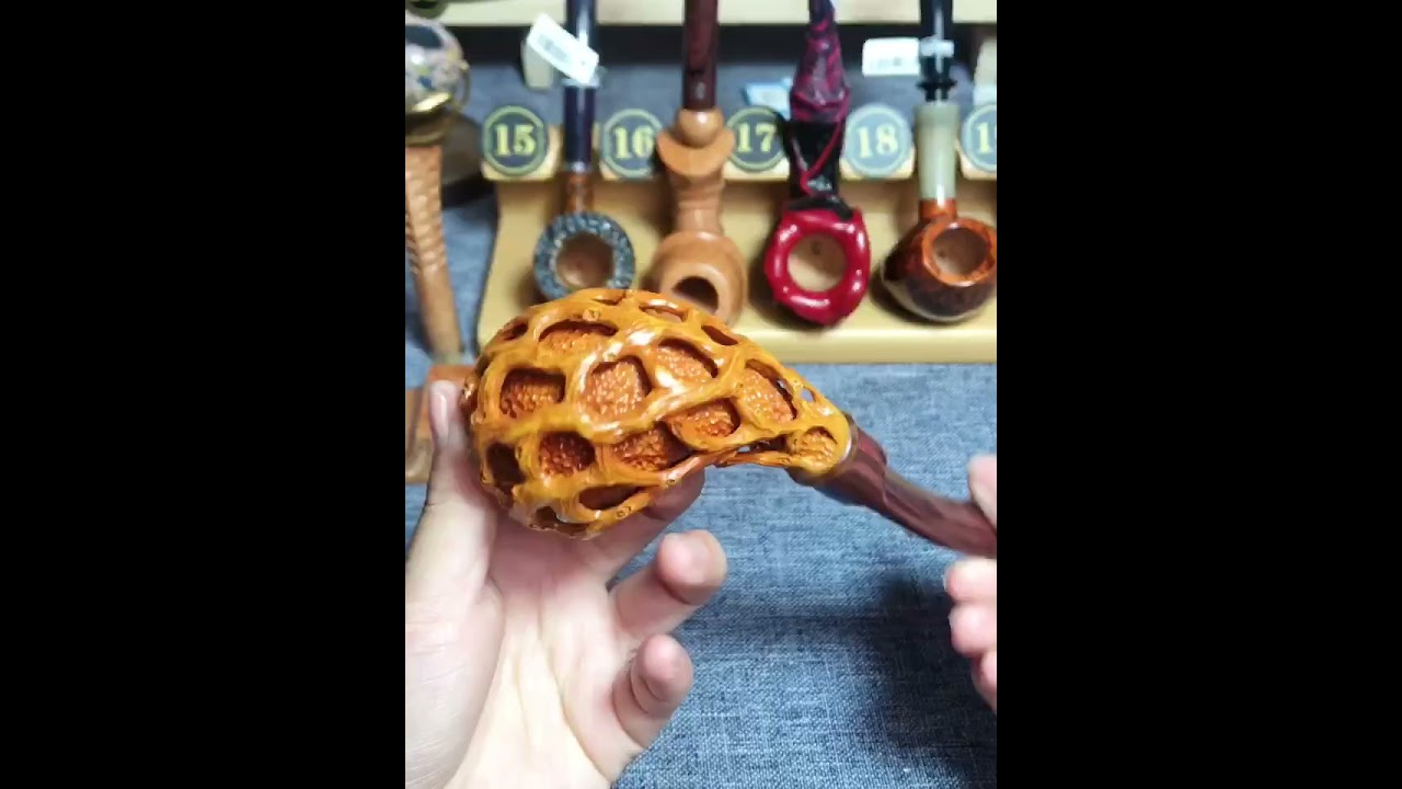 MUXIANG Hand-carved Briar Wood Hollow Acorn Tobacco Pipe #tobaccopipes #wood #handmade #briar #art