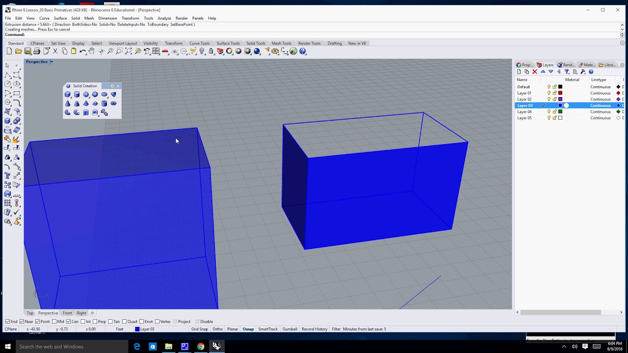 Rhino 6 Lesson 22 Basic 3D Modeling Extrude Curve Command Part 2 open extrusions and the cap command