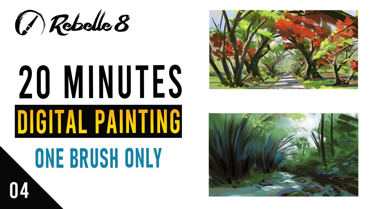 20 Minutes Digital Oil Painting | 04 - Red and Green Trees - Rebelle 8 Pro