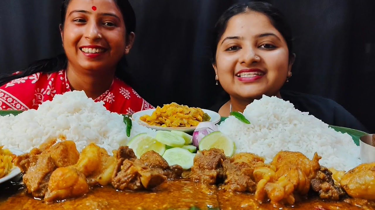 BIGBITES,EATING RICE, SPICY MUTTON CURRY🥵🔥, JINGE ALU POSTO, SALADS | EATING CHALLENGE | EATING SHOW