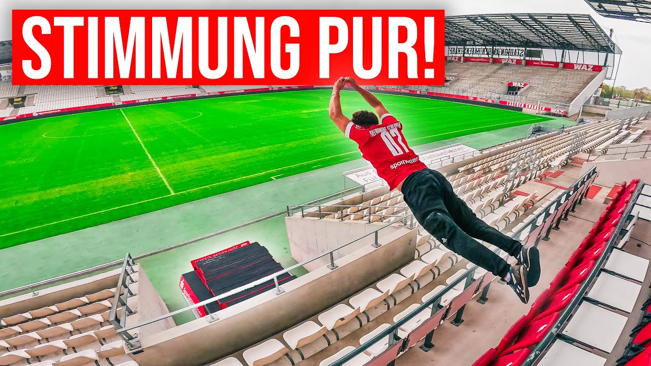 PARKOUR im Fußball-STADION! - FETTER Sprung von der TRIBÜNE | Rot-Weiss Essen