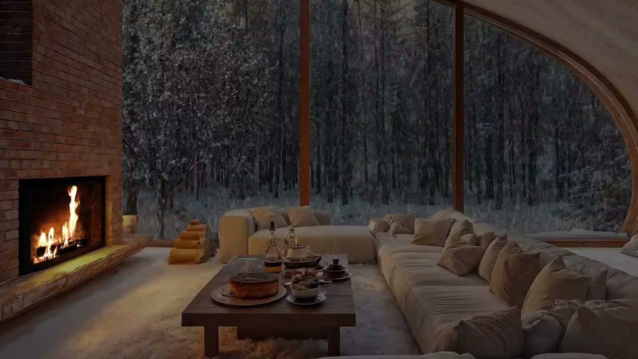 Luxury Winter Cabin Lounge ❄️ | Cozy Fireplace & Snowy Forest Ambience