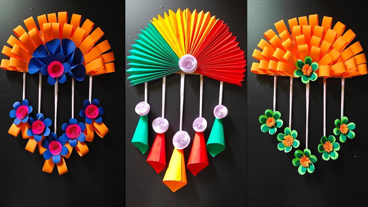 3 Beautiful Flower Wall Hanging / Paper Craft For Home Decoration/Easy flowers making with paper DIY