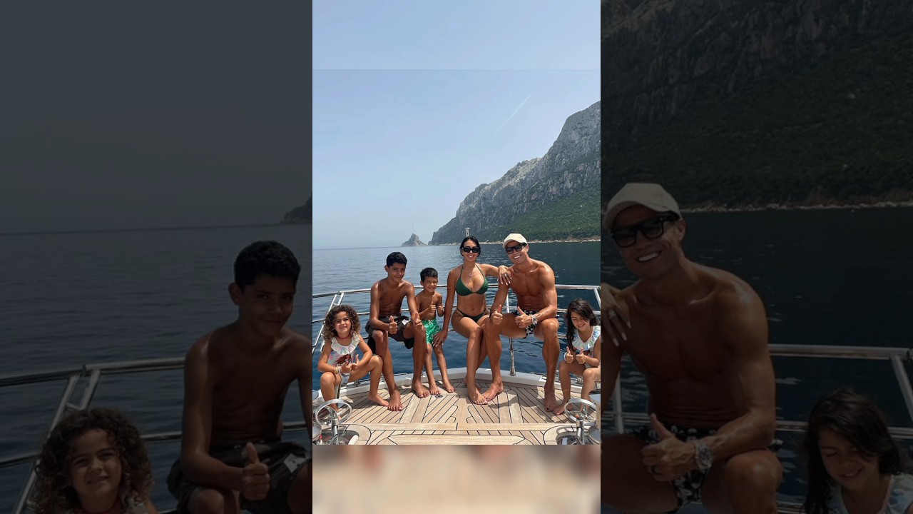 Cristiano Ronaldo and Georgina with family on the beach |