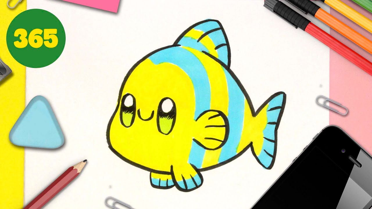 COMMENT DESSINER UN POISSON KAWAII ÉTAPE PAR ÉTAPE – Dessins kawaii facile