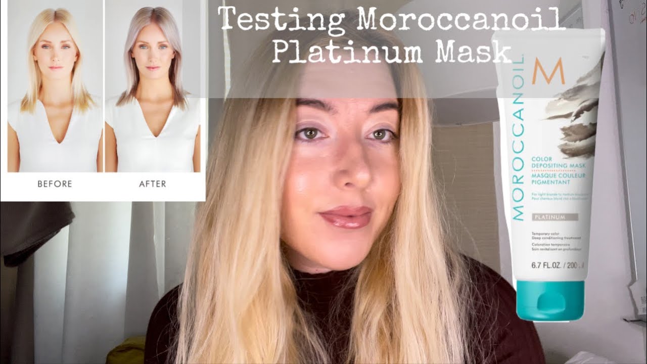 Маска для волос Moroccanoil Color Depositing Hair Mask, цвет «Платина» до и после окрашивания
