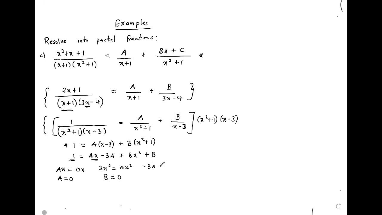 Partial fractions with non linear factors