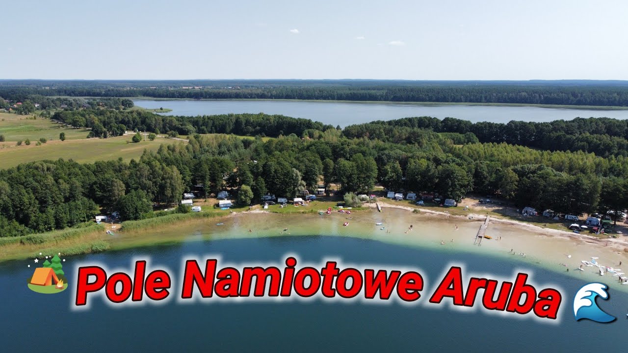 Pole namiotowe Aruba, Jezioro Świętajno, dron, 4k, czyste Jezioro, Mazury