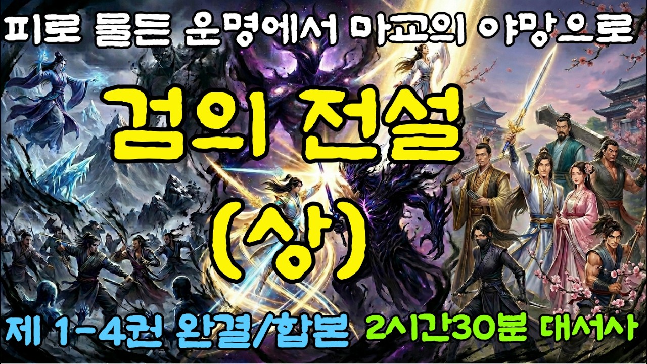 검의 전설 상. 혈풍의 밤부터 시작된 역사, 진무혁의 복수 완성 스토리. 형산 사협 결성, 설연화와의 로맨스, 이십 년 음모의 진실. 제1권부터 제4권까지 8시간 무협 대서사 완결
