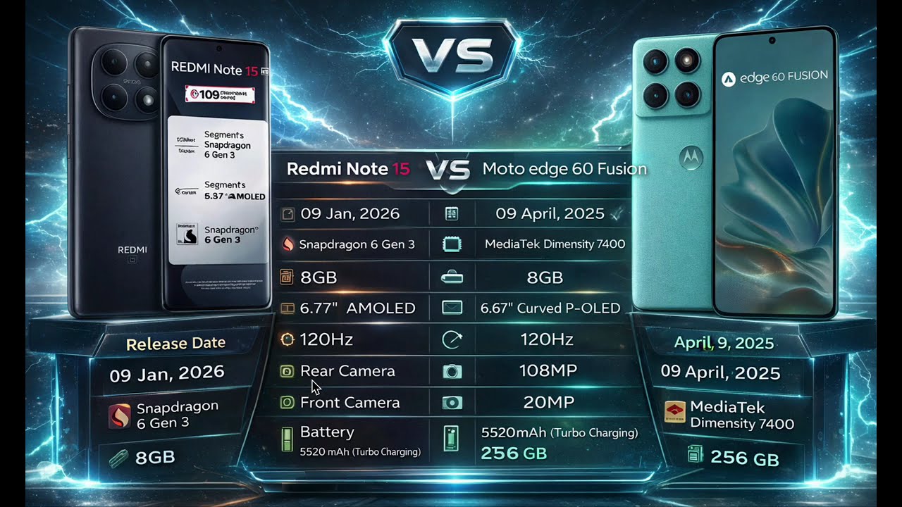 Redmi Note 15 vs Moto Edge 60 Fusion ⚡ Full Comparison | Camera, Gaming, Battery Test 2026