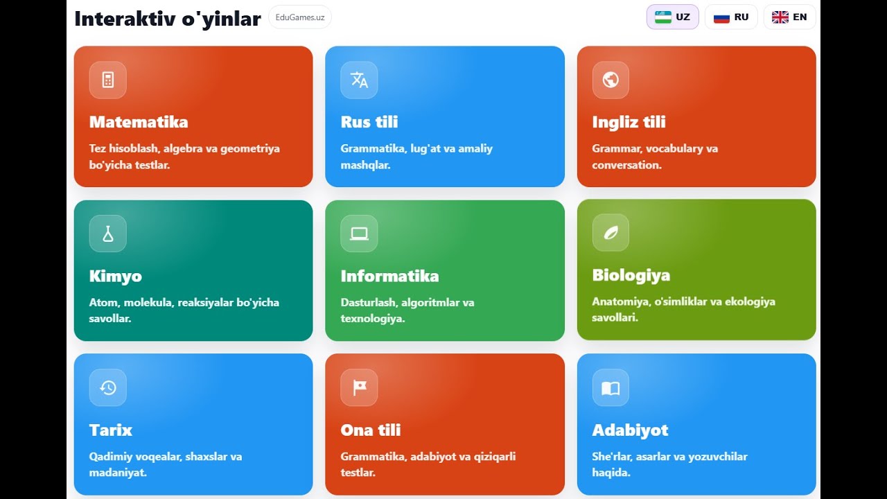 edugames uz saytida  ro'yxatdan o'tish