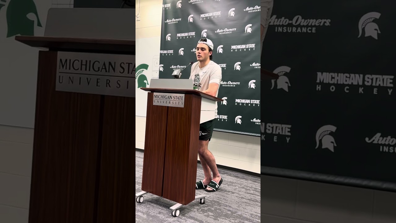 Gavin O’Connell speaks with the Michigan State Hockey media after 4-2 win over Notre Dame