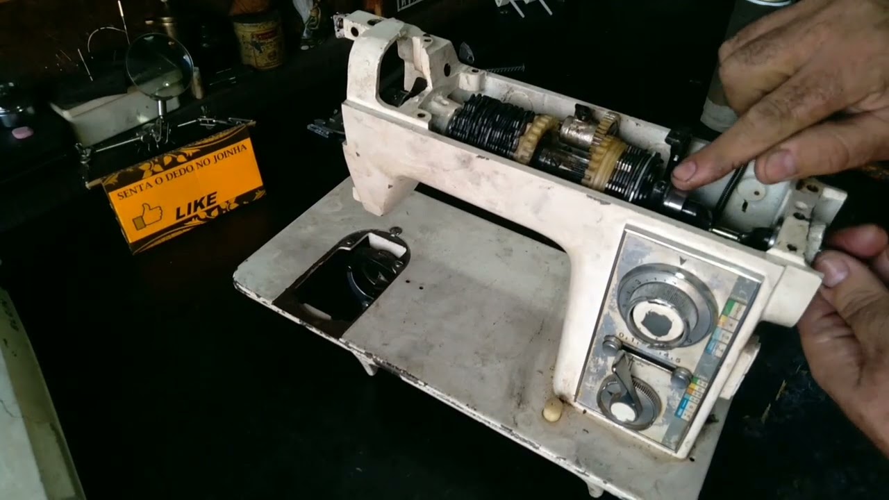 Como Tirar, trocar eixo principal e cames, discos de pontos máquina de costura Elgin Genius? Parte 1
