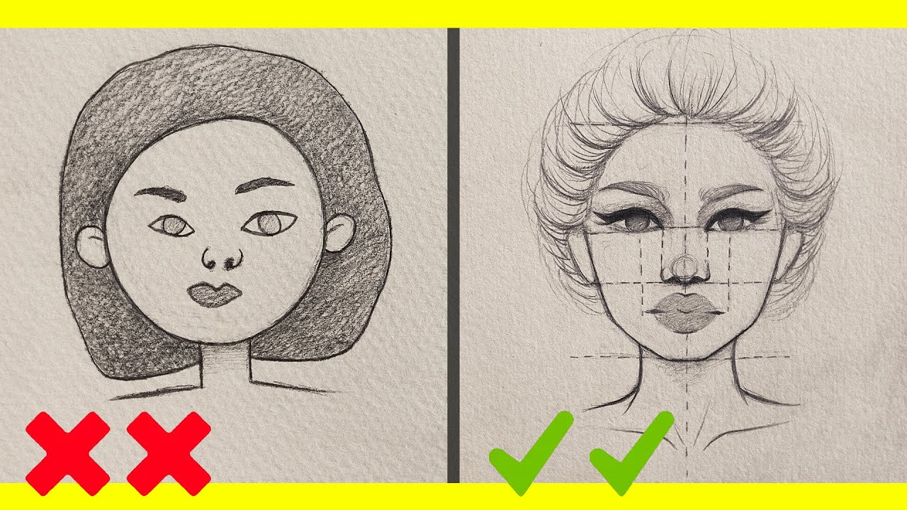 تعلم الرسم : اخطاءك في رسم نسب الوجه وكيف ترسمها بشكل صحيح | رسم بورتريه بالرصاص للمبتدئين