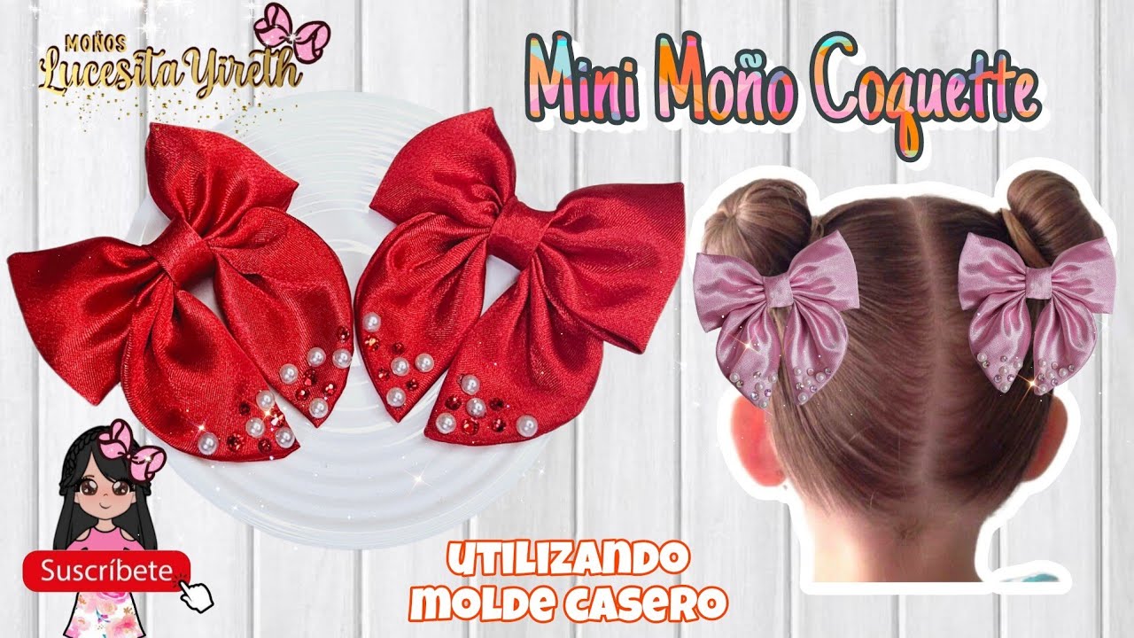 Mini moños Coquette 🎀utiliza molde casero #tendencias #coquette #hairbows #lazos #laços #facil