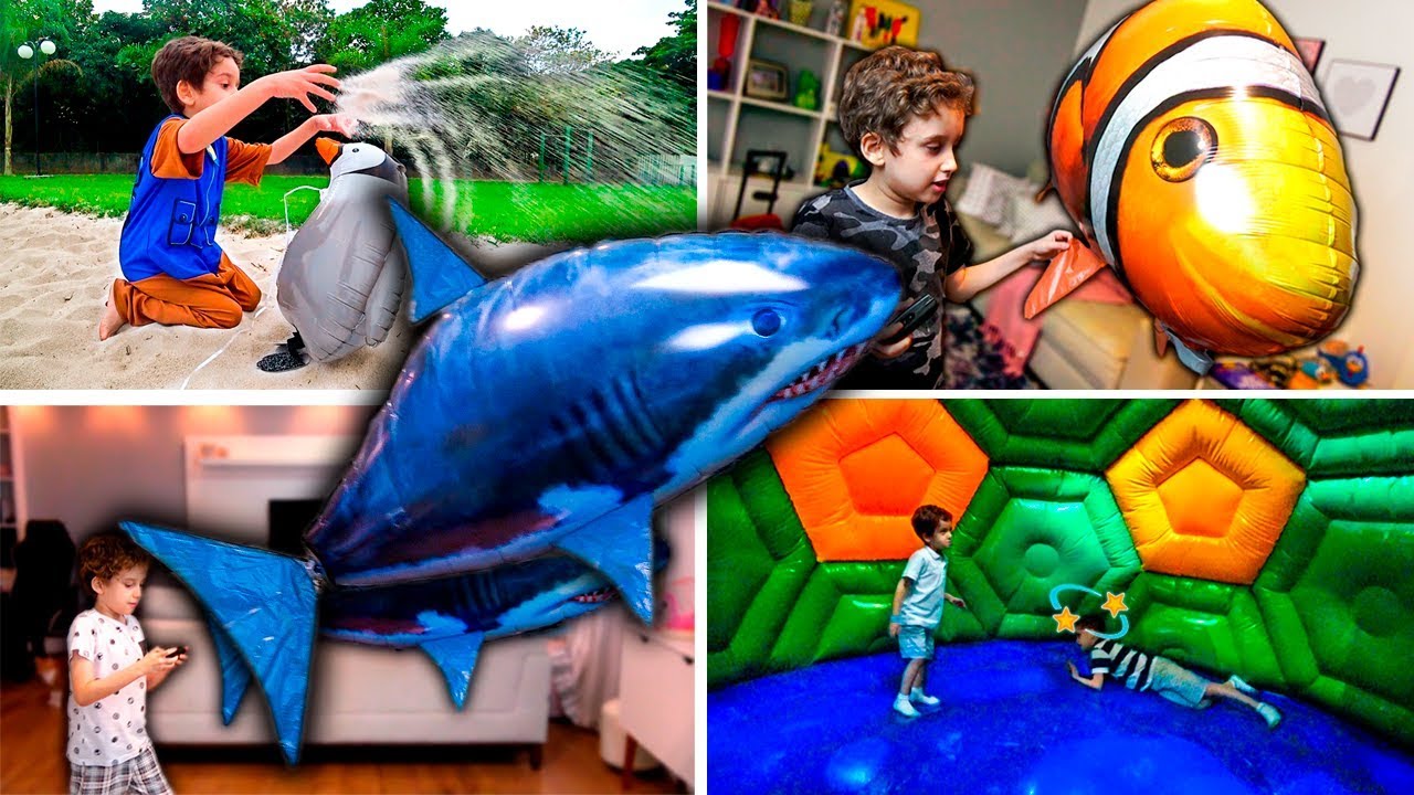 BRINCANDO com BALÃO TUBARÃO, PEIXE E ANIMAIS no PARQUINHO INFANTIL - Paulinho e Toquinho