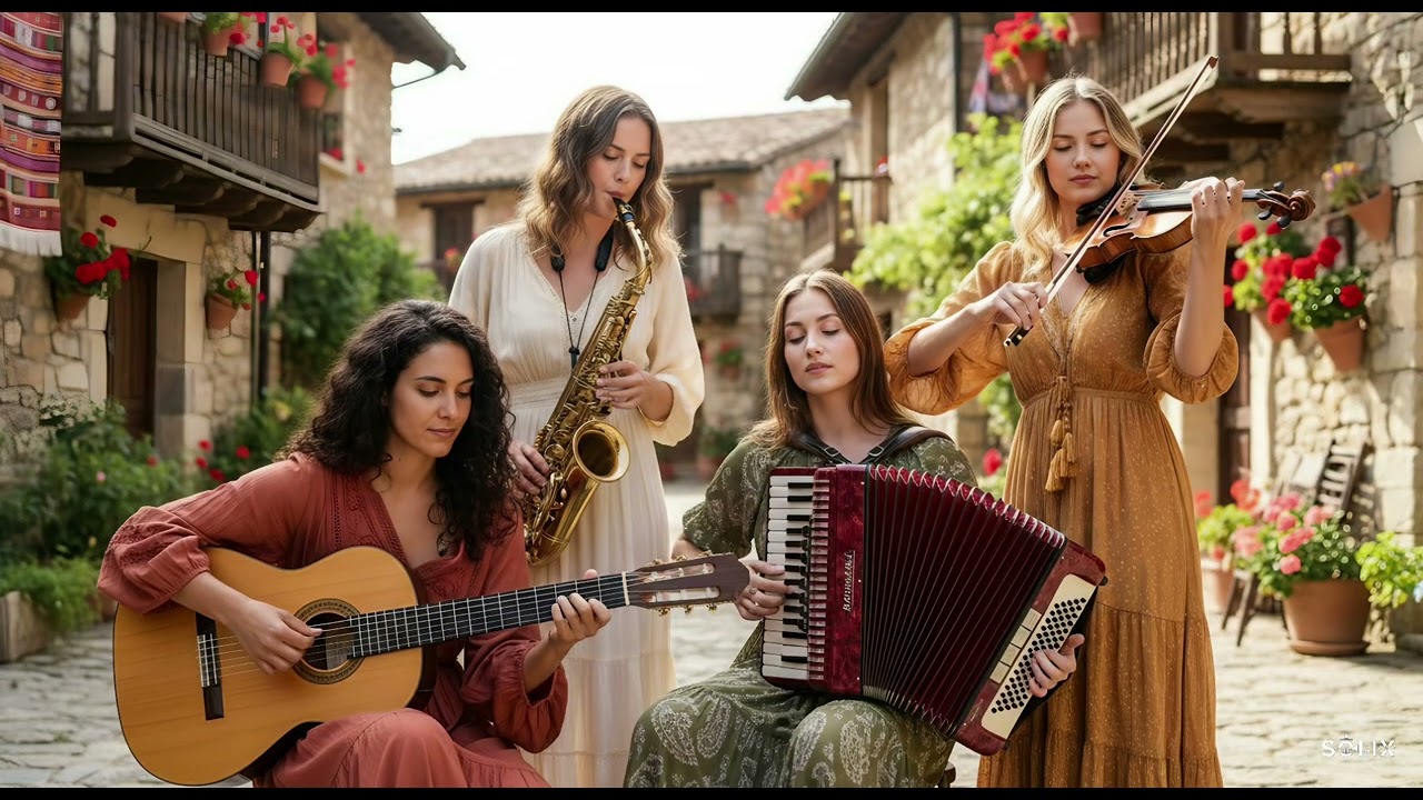 Bright Village Rhythm | Flamenco Guitar, Saxophone, Accordion & Violin – Morning Coffee Music
