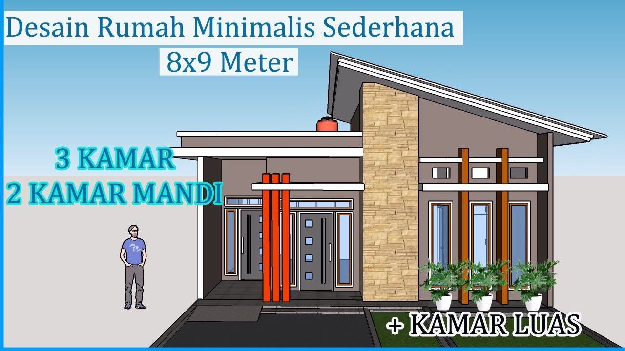 Desain Rumah Simple tampak Mewah 8x9 Meter /3 Kamar tidur, 2 kamar Mandi