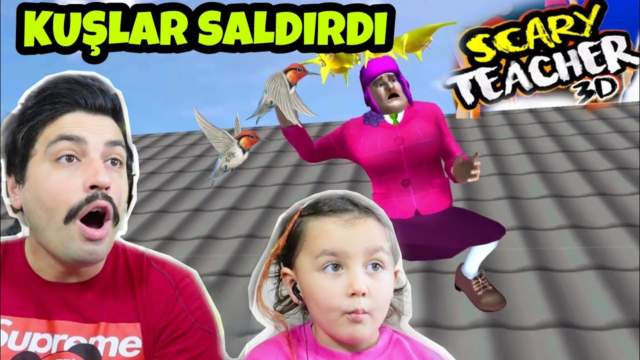 KIZGIN ÖĞRETMEN'E KUŞLAR SALDIRDI ÇATIDAN UÇTU! | SCARY TEACHER 3D OYNUYORUZ!