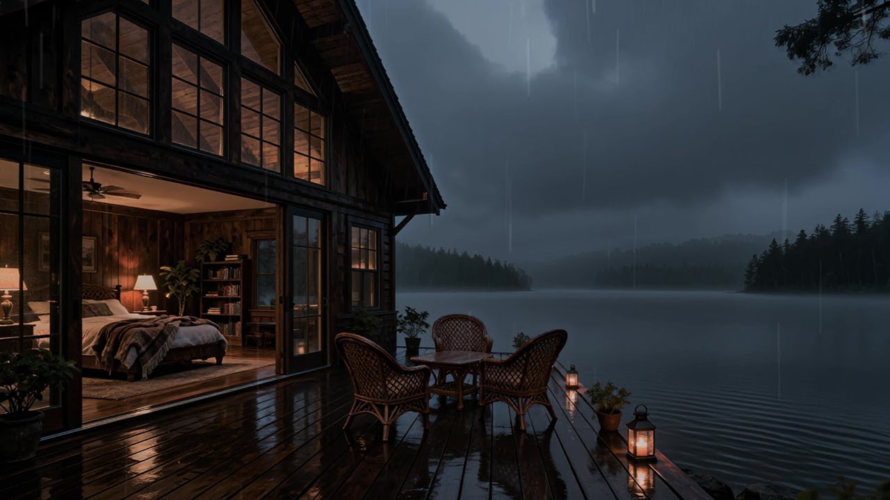 Rain on Lake Cabin 🌧️ |  Rain Sounds for Deep Sleep and Relaxation