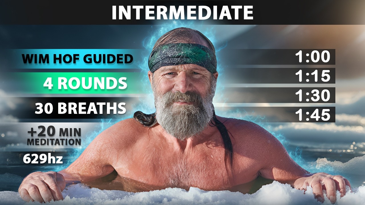 Intermediate Wim Hof Guided Breathing | 4 Rounds - 30 Breaths | 20 min Meditation | 629hz