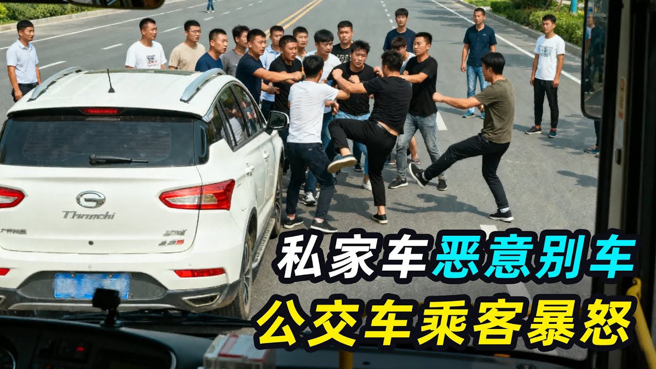 私家车恶意别车，公交车急刹追尾，乘客全员暴走！