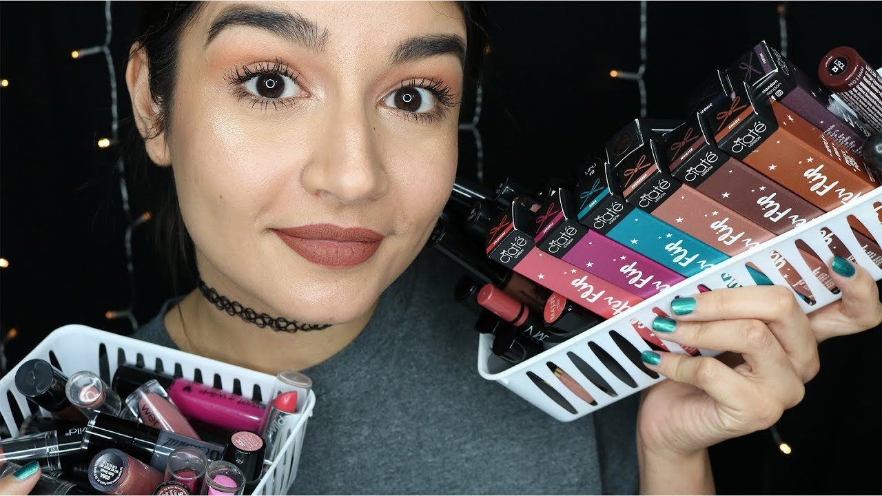 ASMR Makeup Collection (Lipsticks) ♡ Close Up Whispers, Makeup Rummaging & Tapping