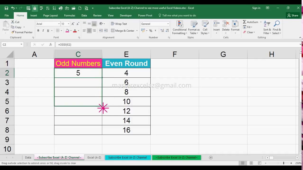 EVEN number to nearest integer ODD number in excel