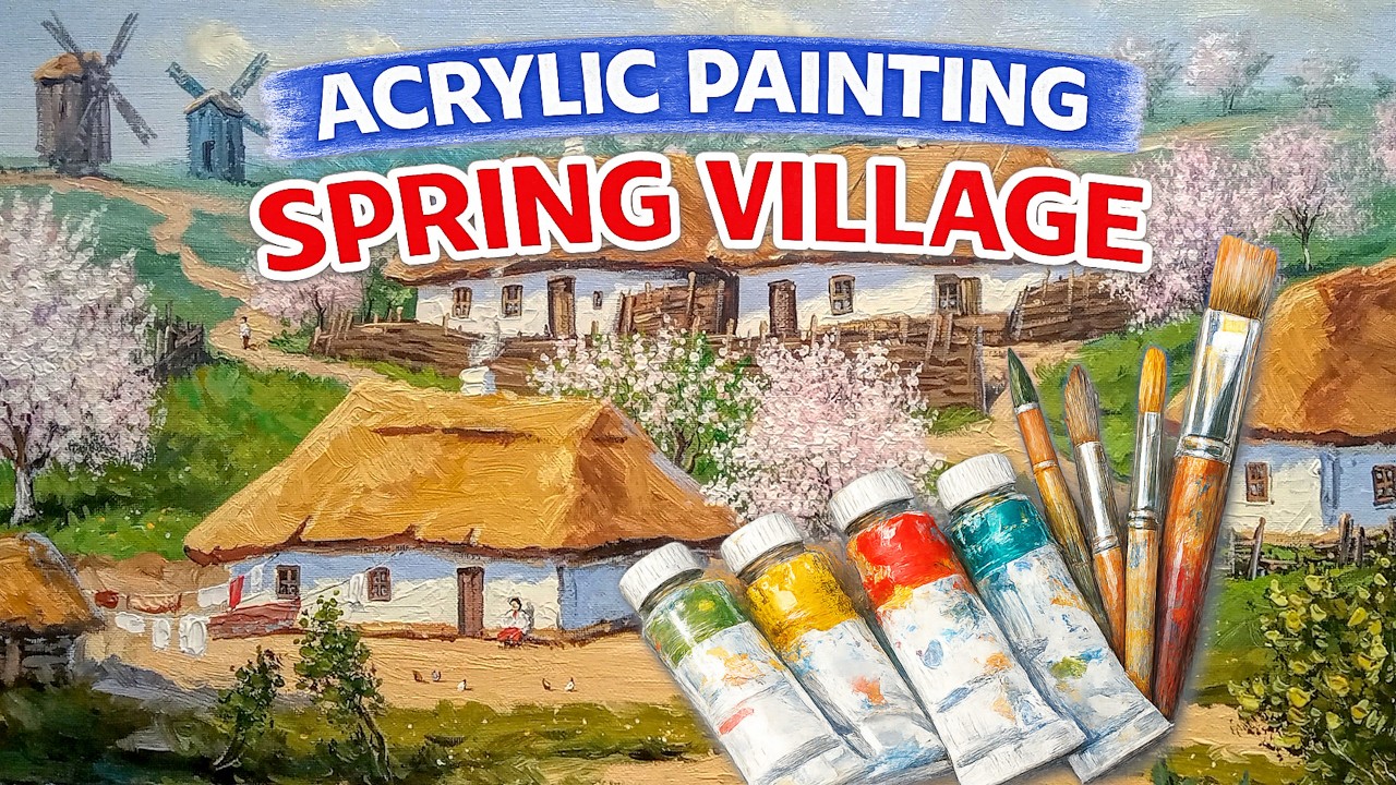How I paint a rural spring landscape with acrylics. The process of painting to beautiful music.