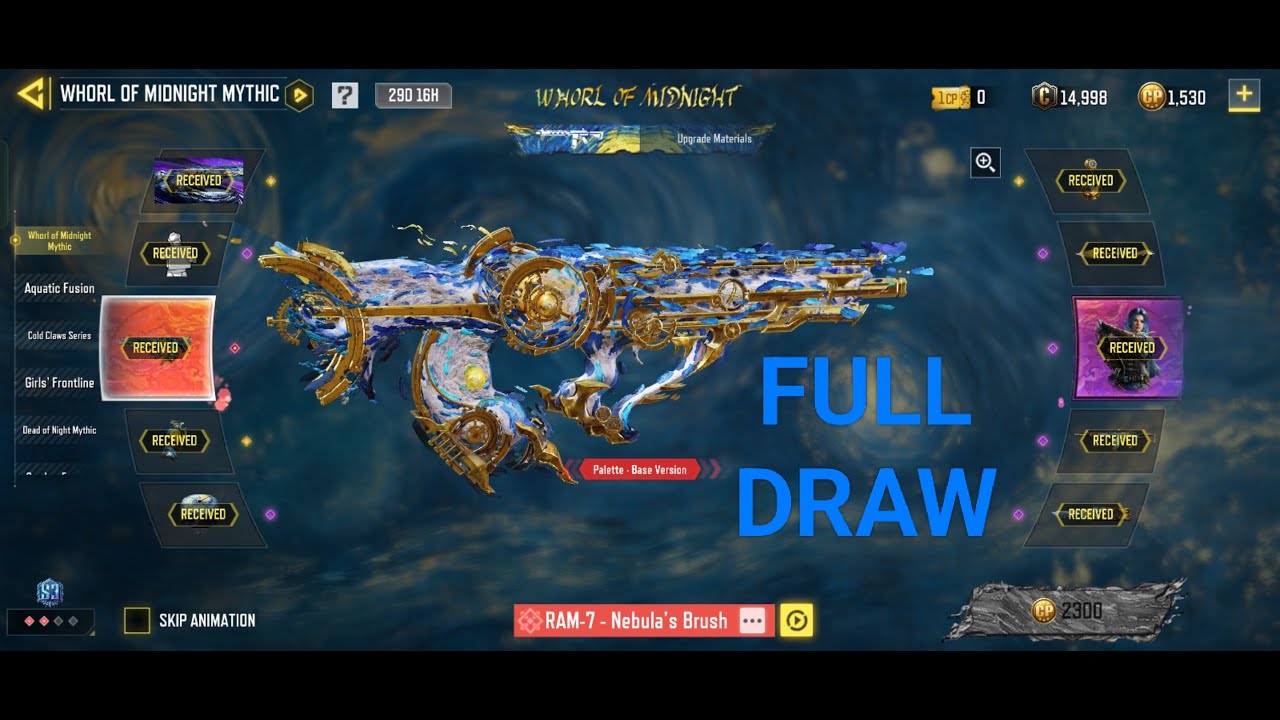 Purchasing the new Mythic RAM 7 - Nebula Brush | CODM | Whorl of Midnight Mythic FULL DRAW