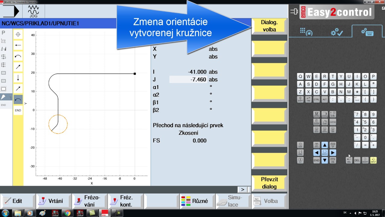 Vytvorenie kontúry WinNC pre Sinumerik Operate-Frézovanie