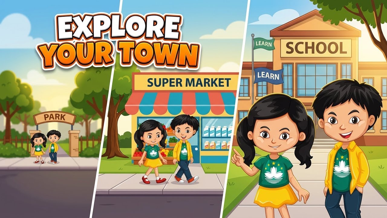 Places Around Us | Supermarket, School and Park | Kids Learning Video