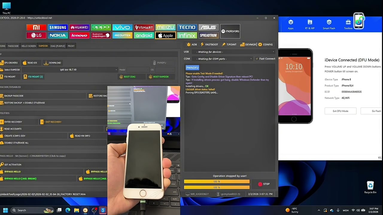 IPhone 8 Passcode Disabled Bypass iCloud Full Network With Unlocktool