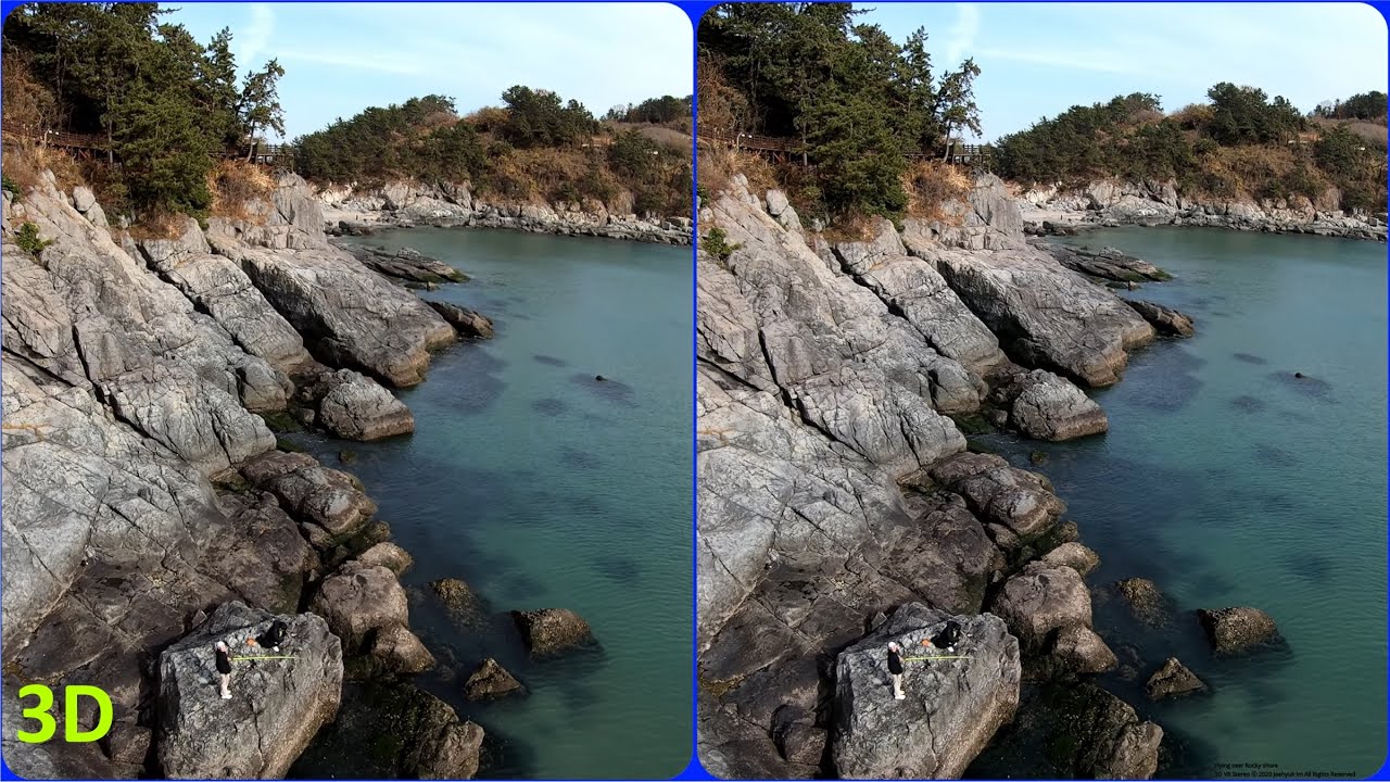 Drone 3D, 3D Aerial video with extended Interaxial Separation(Stereo Base), Magic eye, Seacoast, S3D