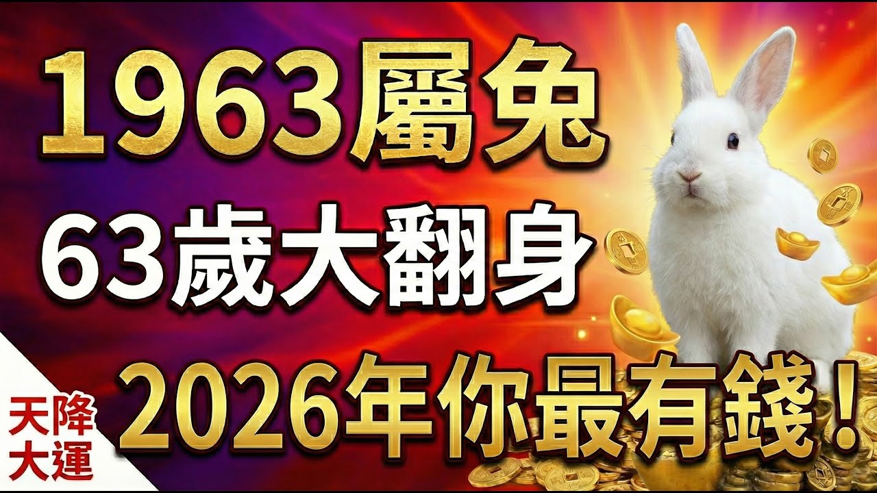 1963年屬兔人，2026年63歲「玉兔生財」！2026年最有錢的就是你！#1963屬兔 #2026生肖兔運勢 #屬兔2026運勢 #生肖兔運勢 #生肖兔財運 #招財方法 #1963年生肖兔 #屬兔