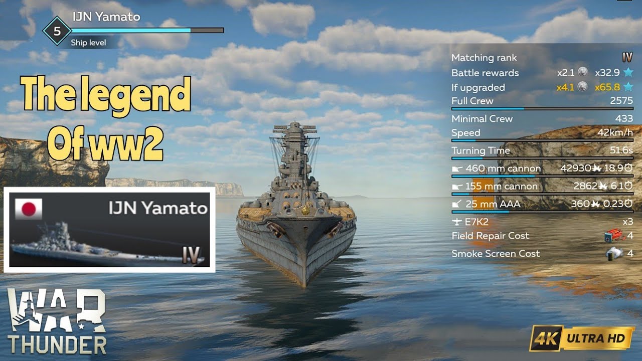 IJN Yamato best ingame battleship of War Thunder Mobile gameplay 4k