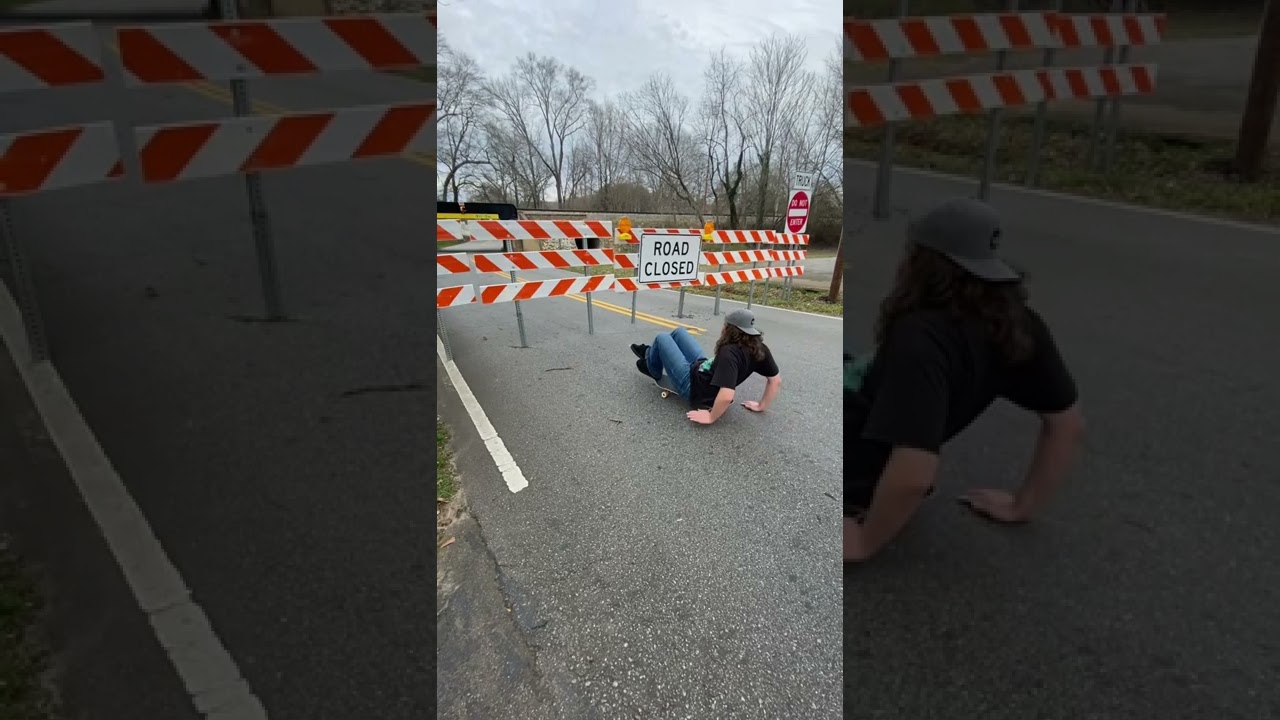 Skating under a road closed sign