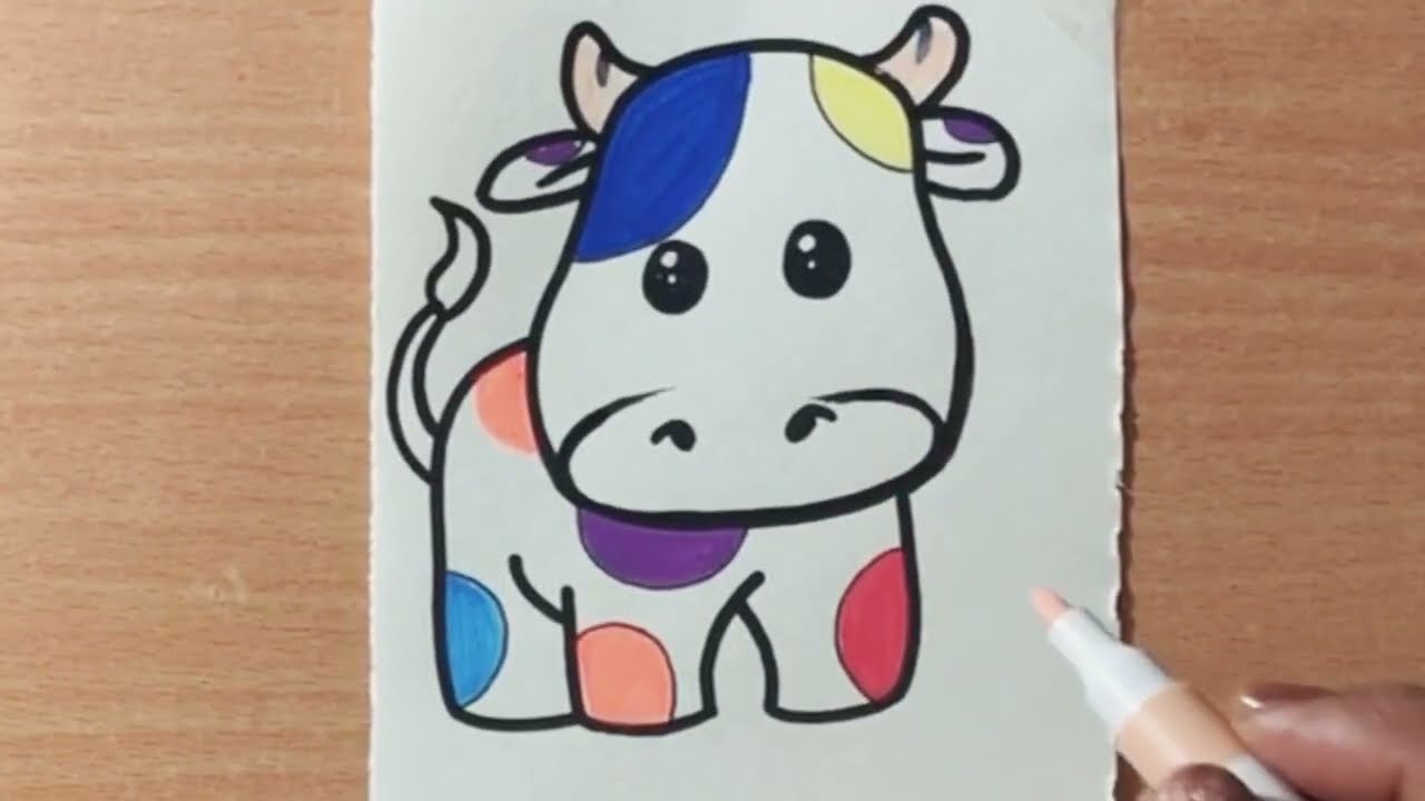 How to draw rainbow 🌈 cute cow 🐮 || Easy drawing ✍️ 