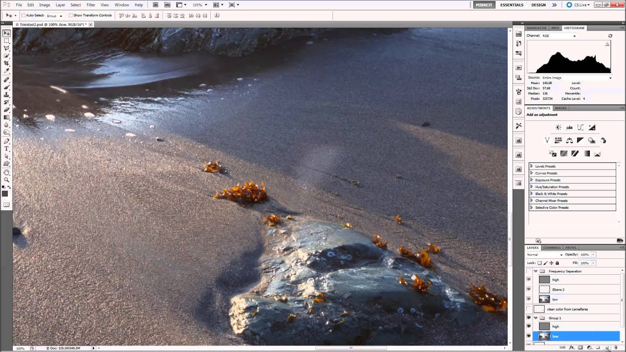 Removing Lens Flares using Frequency Separation