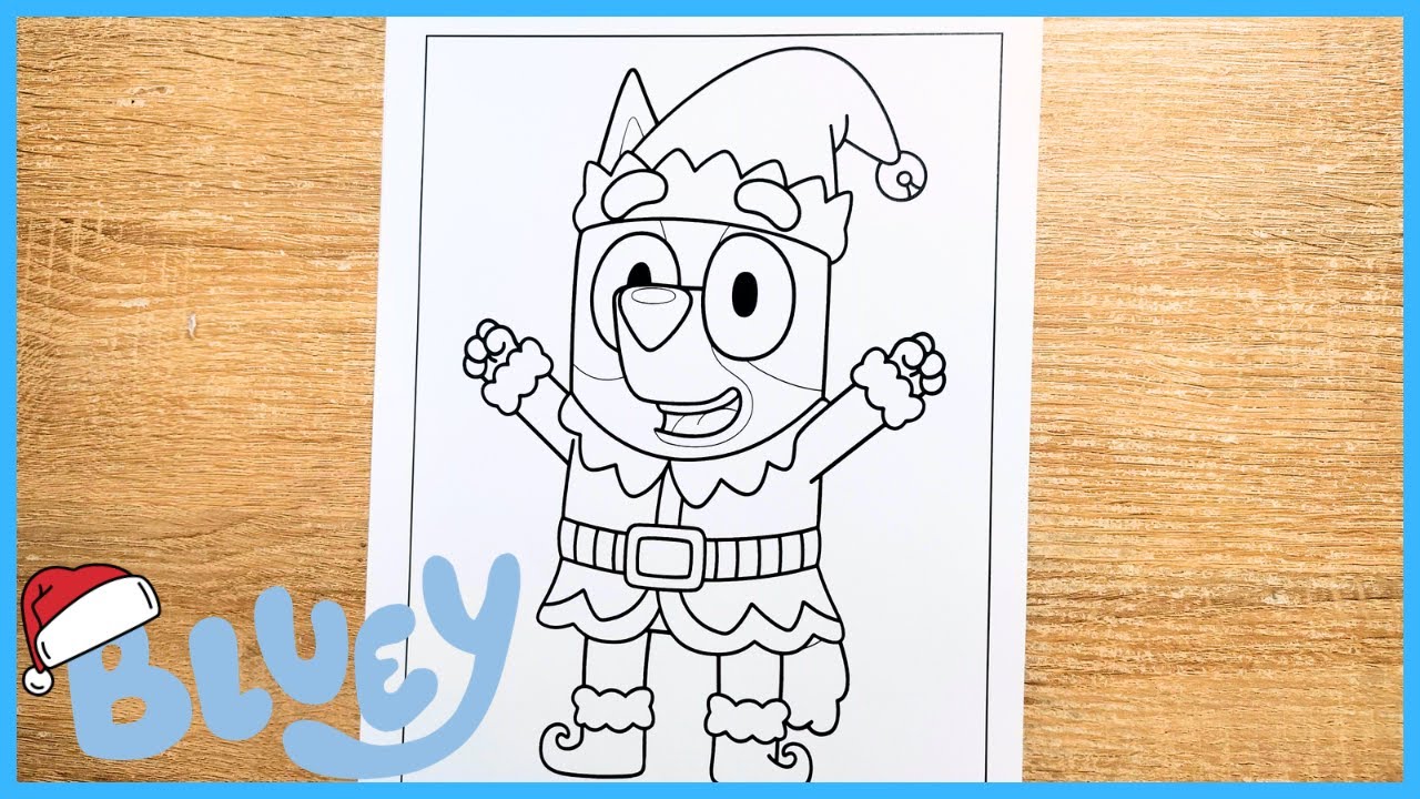Bluey Christmas Elf Coloring Page Easy for Kids