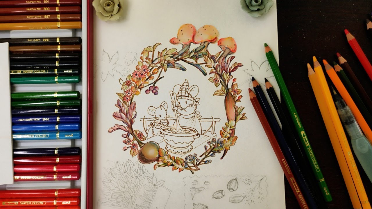 Japanese coloring book by Makiko Inatome | Mitsubishi Uni Watercolor Pencils | Part -1|