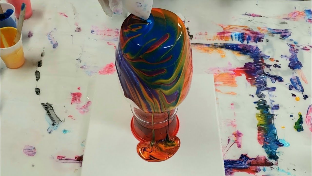 Acrylic Pour on a Vase With Unicorn Spit!