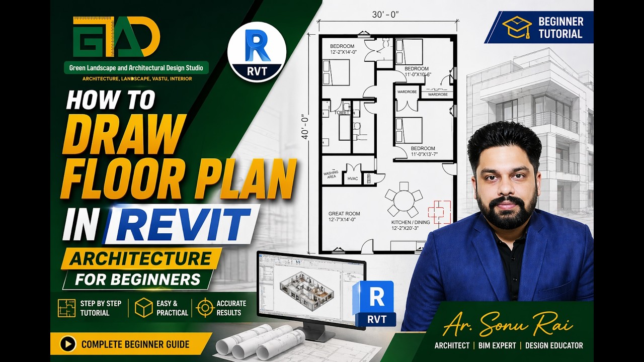 American House plan in Revit for beginners II2d floor plan in Revit