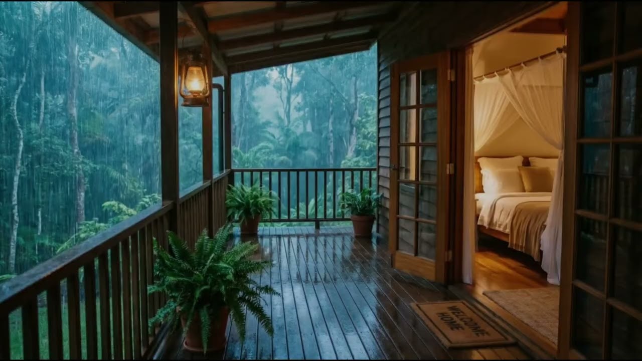 Heavy Rain on Forest Cabin Roof 🌧️ 8 Hours of Soothing Sleep & White Noise Ambience