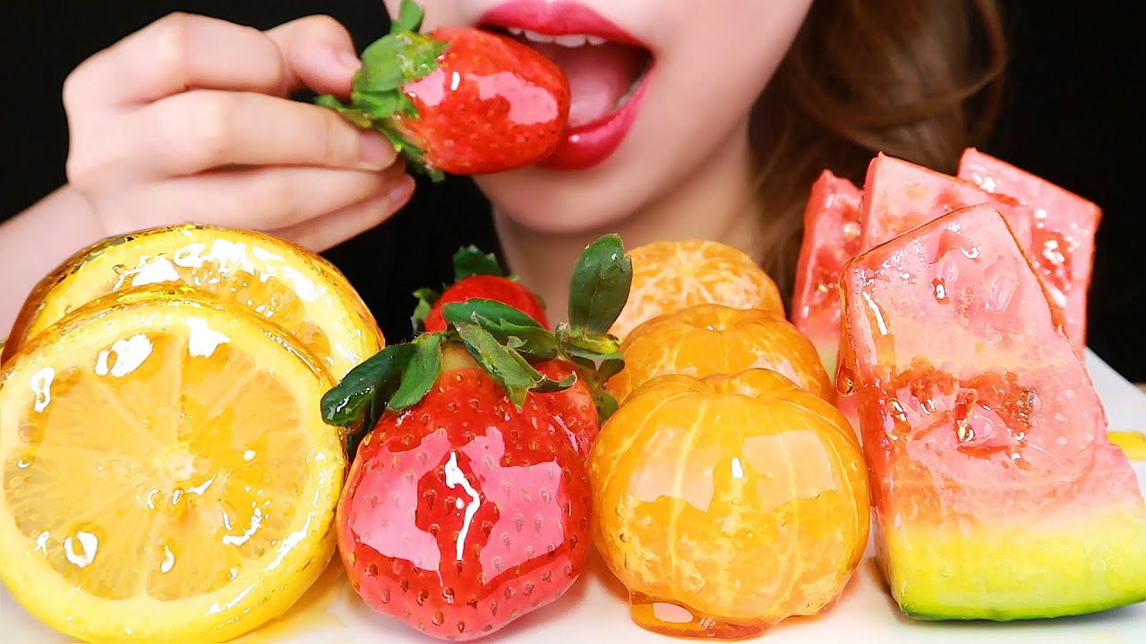 ASMR CANDIED FRUIT 딸기탕후루, 레몬탕후루, 귤탕후루, 수박탕후루 먹방 TANGHULU EATING SOUNDS MUKBANG 咀嚼音