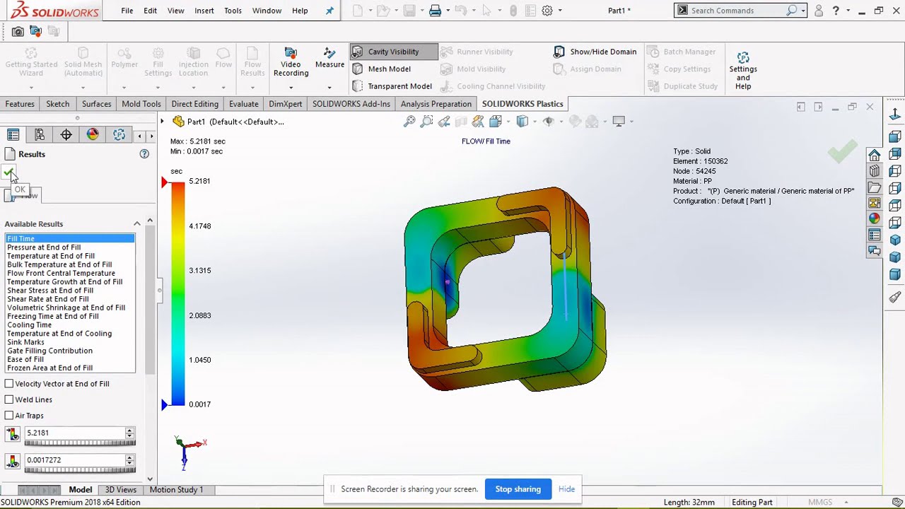Plastic flow simulation in solidworks.