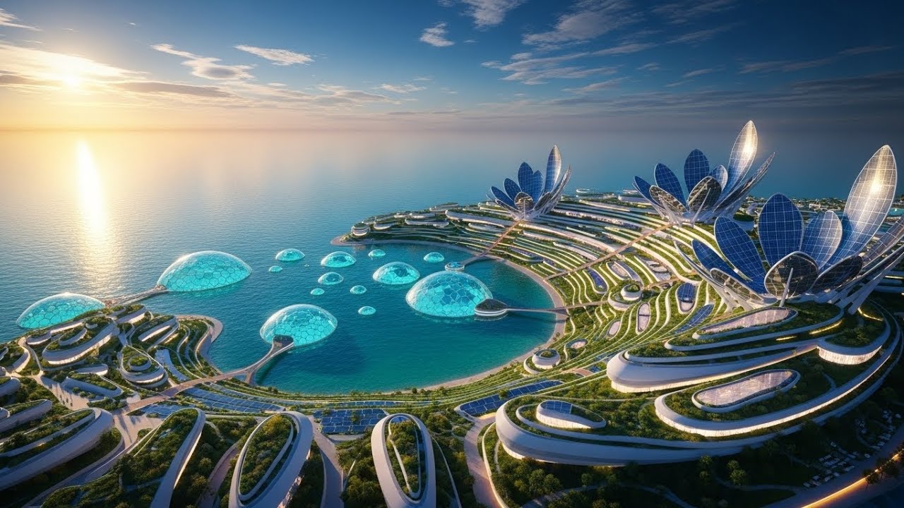 Skyline of Tomorrow  | Solarpunk Drone Journey Over Organic Futuristic Cities | Calm Ambient Escape