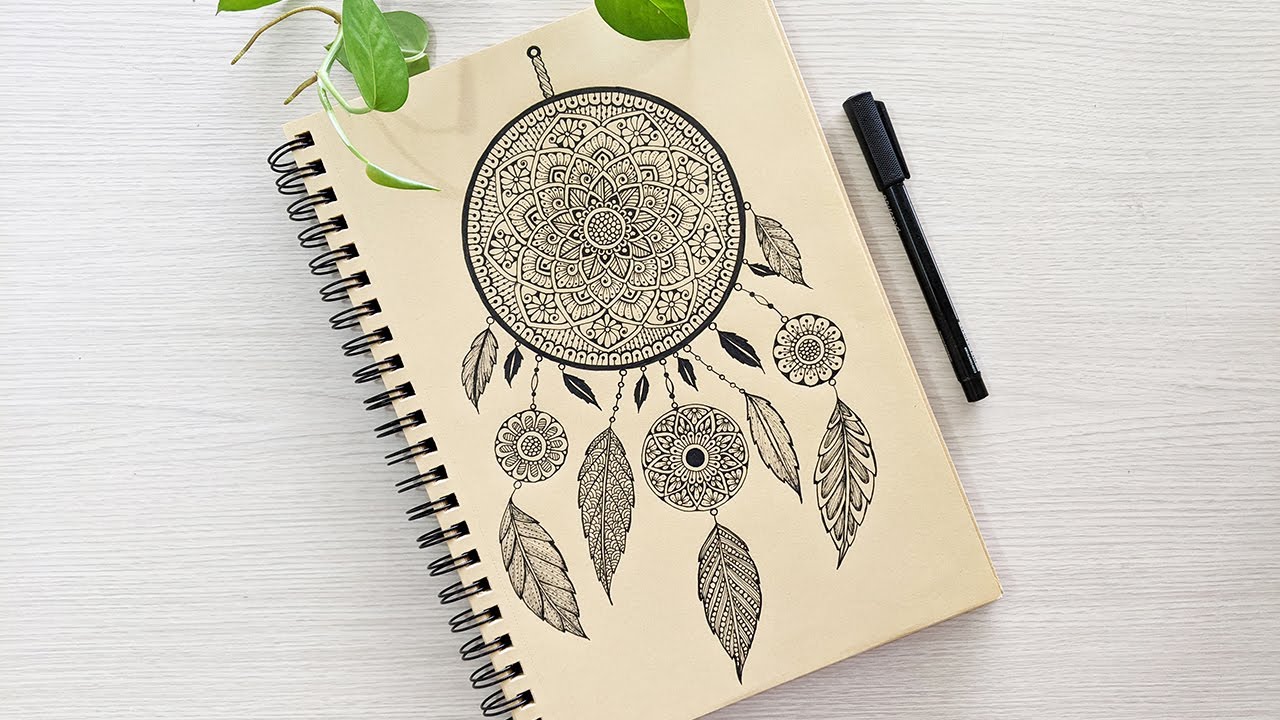 How to draw Dream Catcher Mandala art | Easy Mandala drawing on brown paper for beginners