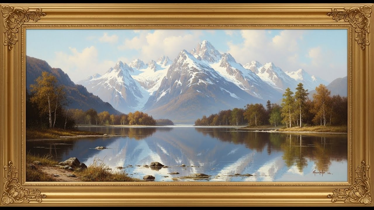 Grand Teton Inspired Oil Painting | 4K Digital Canvas Wallpaper | Rocky Mountain Scenery