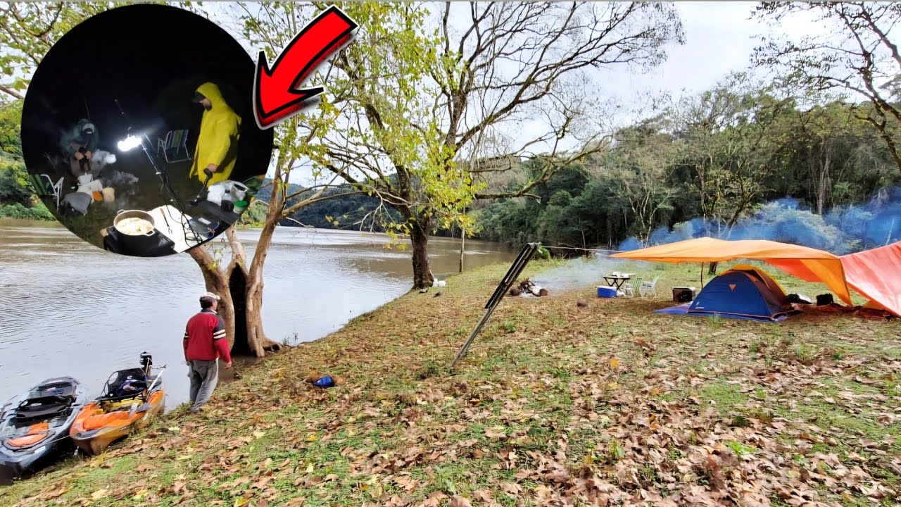 Acampamento | Frio CONGELANTE! CHUVA! Vento E MUITO PEIXE|  Pescaria Noturna.